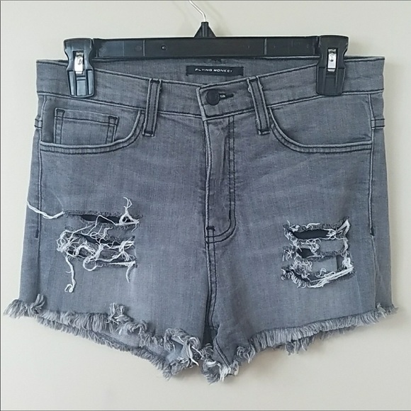 Flying Monkey Pants - Flying Monkey Destructed Gray Denim Shorts